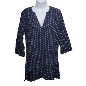 J.Crew Coastal Anchor Print Tunic Blue 100% Cotton Top M Nautical